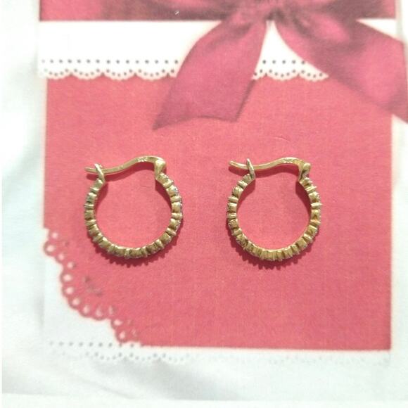 Diamond 14k yellow gold on 925 Sterling Silver Huggie Hoop Earrings RSE Signed - Picture 9 of 13